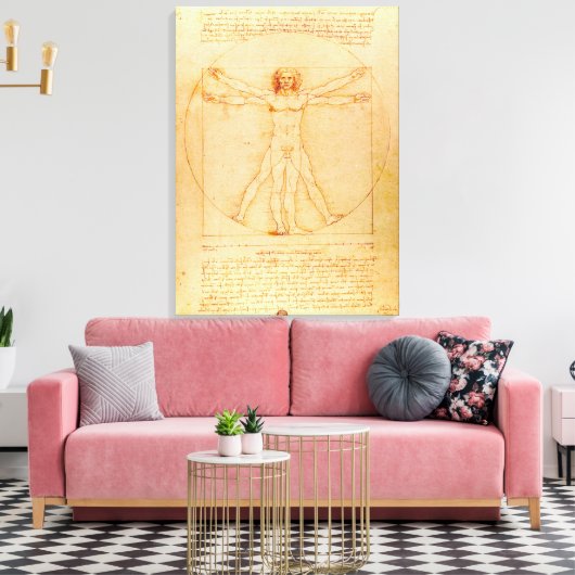 Het Vitruviaanse Man - Leonardo da Vinci Canvas Afdruk (Insitu (Woonkamer))