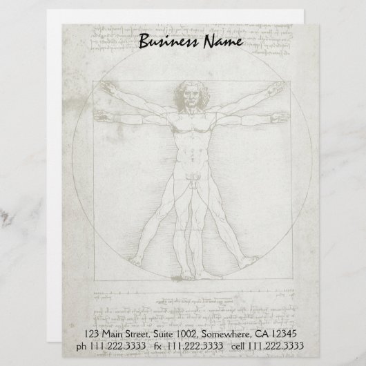 Het Vitruviaanse Man van Leonardo da Vinci Gepersonaliseerd Briefhoofd (Voorkant / Achterkant)