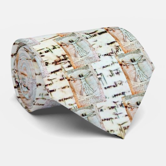 Het VITRUVIAN MAN, Antiek Bruin Perkament Stropdas (Opgerold)