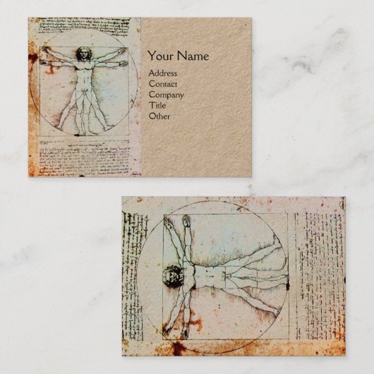 HET VITRUVIAN MAN Antiek Perkamentvaartuig Visitekaartje (Voorkant / Achterkant)