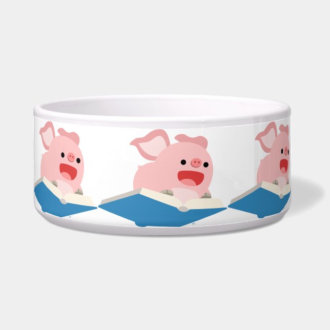 Het vliegboek en de Cartoon Pig. Pet Bowl Voerbakje (Voorkant)
