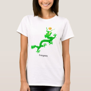 Het vliegen groene draak met gouden bal & kalligra t-shirt