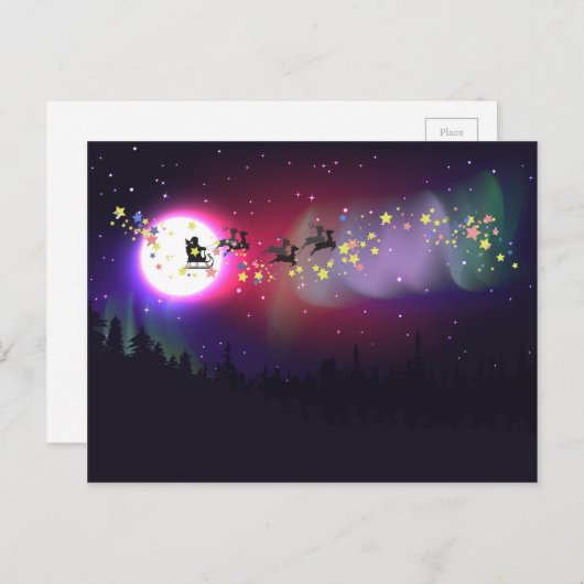 Het vliegen Kerstman over Dageraad Borealis Feestdagenkaart (Voorkant / Achterkant)
