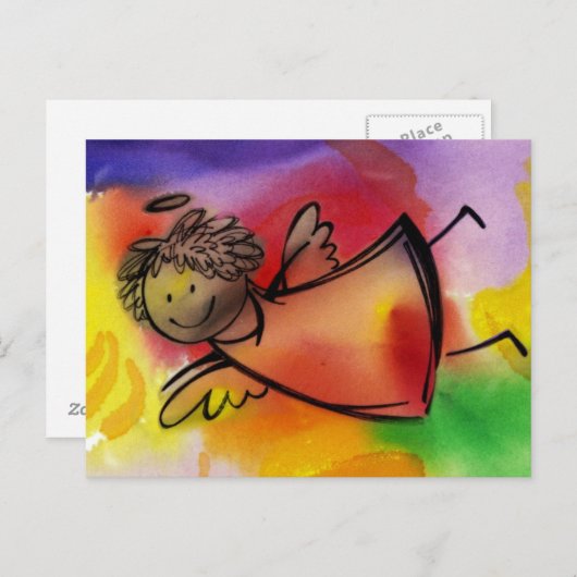Het vliegen kleurrijke engel briefkaart (Voorkant / Achterkant)