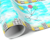 Het vliegen over de stad met ballonnen cadeaupapier (Rol Hoek)
