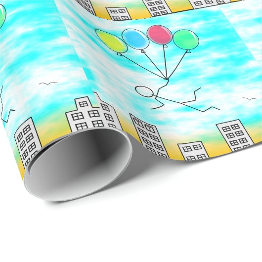Het vliegen over de stad met ballonnen cadeaupapier (Rol Hoek)