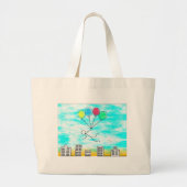 Het vliegen over de stad met ballonnen grote tote bag (Voorkant)