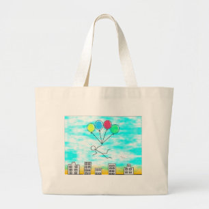 Het vliegen over de stad met ballonnen grote tote bag