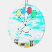 Het vliegen over de stad met ballonnen keramisch ornament (Links)