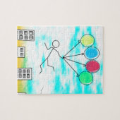 Het vliegen over de stad met ballonnen legpuzzel (Horizontaal)