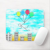 Het vliegen over de stad met ballonnen muismat (Met muis)