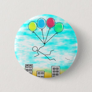 Het vliegen over de stad met ballonnen ronde button 5,7 cm