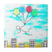 Het vliegen over de stad met ballonnen tegeltje (Voorkant)