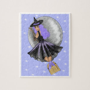 Het vliegen van een Paarse heks op een broomstokpu Legpuzzel