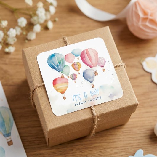 Het vliegen van hete luchtballons is een jongen pa vierkante sticker