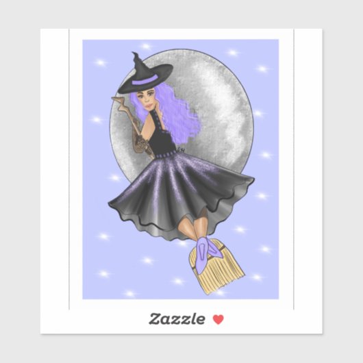 Het vliegen van Paarse heks op een broomstokSticke Sticker (Vel)