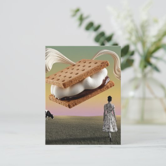 Het vliegende chocolade marshmellow cracker desser briefkaart (Staand voorkant)