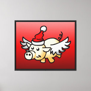 Het vliegende kerst varken canvas afdruk