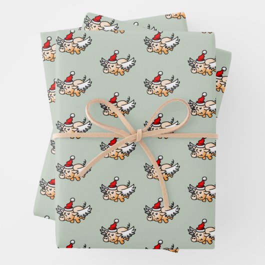 Het vliegende kerst varken inpakpapier vel (In situ)