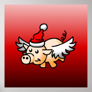 Het vliegende kerst varken poster