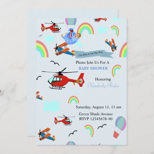 Het Vliegtuig Baby shower Kaart (Voorkant / Achterkant)