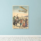 Het vliegtuig "Petit Journal" dat over Canvas Afdruk (Insitu (Houten vloer))