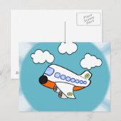 Het Vliegtuig van de cartoon in Wolken met Briefkaart (Voorkant / Achterkant)