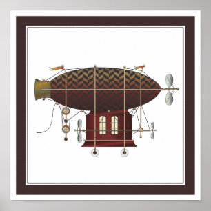 Het vliegveld Petite Rouge Steampunk Flying Machin Poster