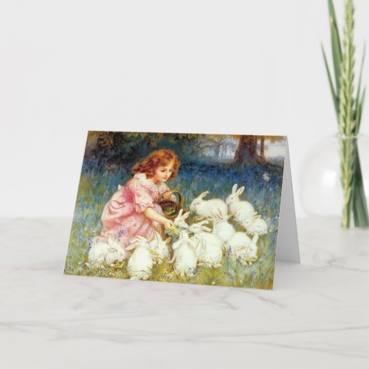 Het voeden van de konijnen met Pasen Feestdagen Kaart (Voorkant)