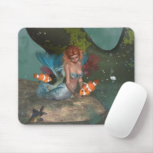 Het voeden van de vissen Mermaid Mousepad Muismat (Met muis)