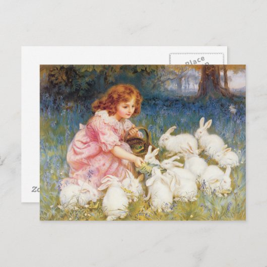 Het voeden van konijnen briefkaart (Voorkant / Achterkant)