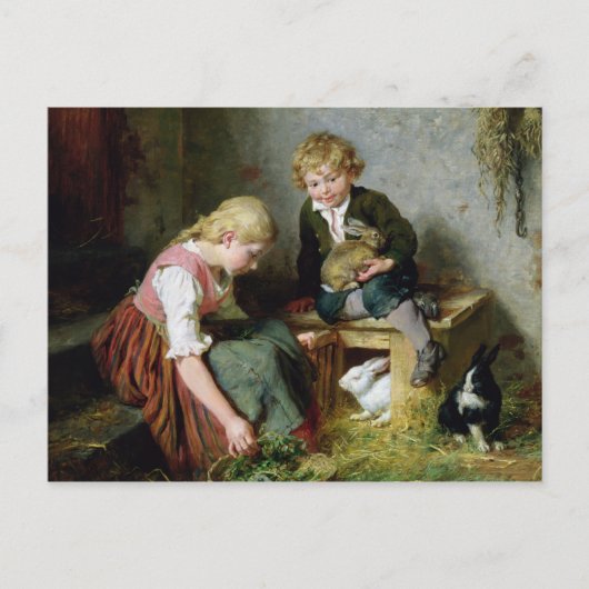 Het voeden van konijnen briefkaart (Voorkant)