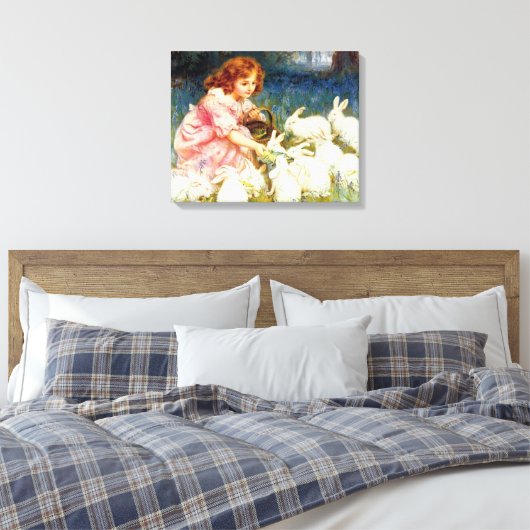 Het voeden van konijnen canvas afdruk (Insitu (Slaapkamer))