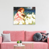 Het voeden van konijnen canvas afdruk (Insitu (Woonkamer))