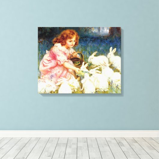 Het voeden van konijnen canvas afdruk (Insitu (Houten vloer))