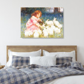 Het voeden van konijnen canvas afdruk (Insitu (Slaapkamer))