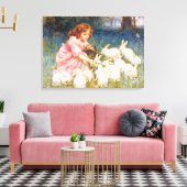 Het voeden van konijnen canvas afdruk (Insitu (Woonkamer))