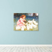 Het voeden van konijnen canvas afdruk (Insitu (Houten vloer))