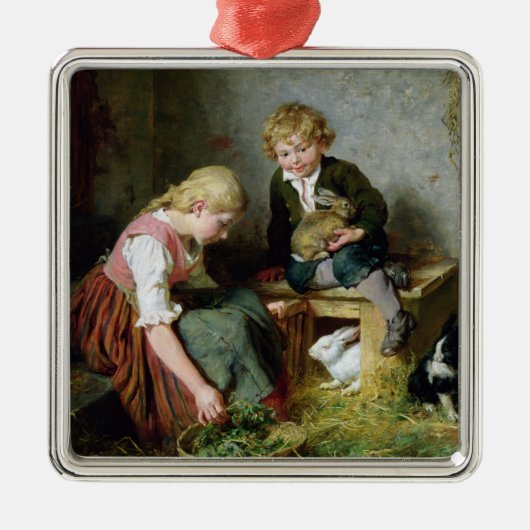 Het voeden van konijnen metalen ornament (Voorkant)