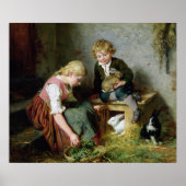 Het voeden van konijnen poster (Voorkant)