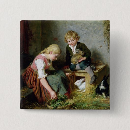 Het voeden van konijnen vierkante button 5,1 cm (Voorkant)