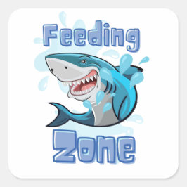 HET VOEDEN ZONEHAAI, CARTOON STIJL VIERKANTE STICKER