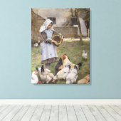 Het voederen van kippen (door Walter Frederick Osb Canvas Afdruk (Insitu (Houten vloer))