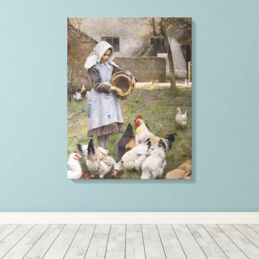 Het voederen van kippen (door Walter Frederick Osb Canvas Afdruk (Insitu (Houten vloer))