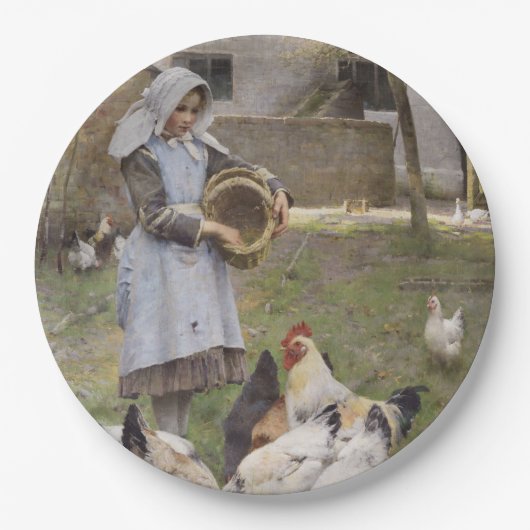Het voederen van kippen (door Walter Frederick Osb Papieren Bordje (Voorkant)