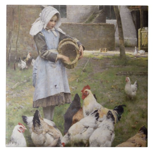 Het voederen van kippen (door Walter Frederick Osb Tegeltje (Voorkant)