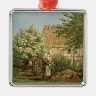 Het voederen van kippen metalen ornament