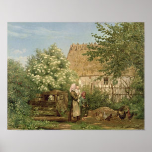 Het voederen van kippen poster