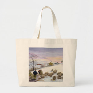 Het voederen van schapen in de winter grote tote bag