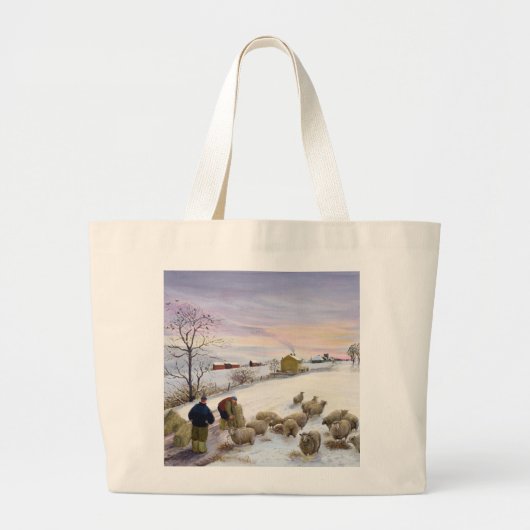 Het voederen van schapen in de winter grote tote bag (Voorkant)